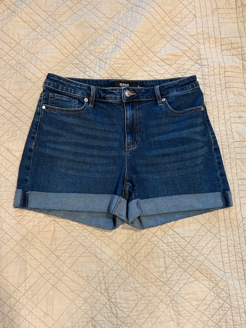 Hudson Jeans Dark Blue Rolled Hem Denim Shorts